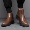 Botas Masculinas de Cano Médio Botas Curtas Estilo Coreano Tendência Retrô Britânico Manga Sapatos de Couro de Cano Alto Botas Chelsea Masculinas com Forro de Lã