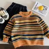 Suéter Infantil Muno Otoño Huzhou Zhili Ropa Infantil Niños Estilo Coreano Elegante Tejido de Punto Rayado Top para Bebé Moderno