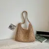 Bolso Tejido Casual de Gran Capacidad para Mujer 2026 Nuevo Estilo Bolso de Hombro Calado Estilo Perezoso Moderno Elegante Bolso de Playa para Vacaciones