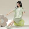 Camisón de Algodón Antibacteriano 7A Verano para Mujer Vestido Delgado de Manga Corta Rayado Se Puede Usar Afuera Pijama Talla Grande de Largo Medio