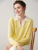 Otoño e Invierno Nuevo Color Bloqueado Cuello Polo Estilo Perezoso Suéter de Cachemira Suéter para Mujer Camisa Base Tejida Efecto Adelgazante Suéter