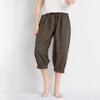 Stock Listo Pantalones de Pijama para Mujer 2026 Nuevo Verano Mezcla de Algodón y Lino Pantalones Cropped Elásticos Casuales Simples Talla Grande Ropa de Casa