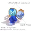 Conjunto de anéis de aço inoxidável único e de alta qualidade com design de cristal colorido, anel aberto ajustável para mulheres, atacado transfronteiriço
