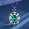 Colar Cruzado Wish2023 Novo Moda Europeia e Americana Pingente Oval Roxo Esmeralda Feminino Temperamento