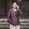 26 Roupas Femininas de Algodão e Linho para Outono Novo Design Original Camisa com Estilo Nacional, Estética Aprimorada, Padrão Bordado Único, Cardigã Feminino com Gola Diagonal