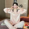 Pijama de seda helada para mujer, estilo francés, estilo palacio, de manga larga fina, con lazo de encaje, conjunto de dos piezas, primavera y otoño