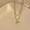 Cadena de clavícula de doble capa con perlas francesas y doble capa, estilo dulce y fresco, microincrustación de colgante de planeta Saturno, collar de circonita, collar