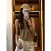 Camisole de Tricô Sem Mangas Khaki Chique Estilo Francês para Mulheres, Colete Vest Top Bonito de Alta Qualidade para o Verão, Fino