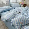 Juego de cuatro piezas de gasa de algodón burbuja Xiaozhu Clase A, estilo fresco y simple, adecuado para camas individuales o dobles de dormitorio, para usar en ropa de cama del hogar durante todo el año