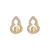 Aretes de tachuela de calabaza de cobre Lucky Lucky clásicos estilo chino destello Diamante hueco sentido de diseño aretes de moneda entrega de una sola pieza