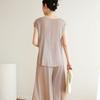 Calidad de Counter Producto Nuevo de Verano Versión Básica Elegante con Pliegues Talla Grande Casual Holgado Cuello en V Chaleco de Moda Camiseta