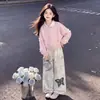 Conjunto de Dos Piezas para Niña Primavera y Otoño: Top Dulce de Retazos Combinado con Pantalones Casuales de Diseño Vintage