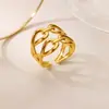 Anillo Ondulado Línea de Diseño Acero Inoxidable Chapado en Oro de 18 Quilates Geométrico Versátil Anillo Abierto Joyería Estilo Ins Europeo y Americano