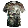 Camiseta para Hombre con Estampado Digital 3D de Calavera de Cerveza de Halloween Nueva Tendencia de Verano Cuello Redondo Manga Corta