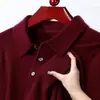 Suéter de malha outonal transfronteiriço com gola de pele sintética, mangas compridas, cor sólida, adequado para homens de meia-idade, estilo casual e simples, perfeito como segunda pele.