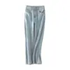 Nuevos Jeans Rectos Cropped Elásticos en Cuatro Direcciones Color Azul Claro de Otoño para Mujer, Pantalones Cigarette Ajustados de Cintura Alta, Pantalones Casuales Versátiles