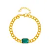 Pulsera Europea y Americana Ins Simple Verde Cuadrada de Zircón Moda Exagerada Personalidad Esmeralda Cadena Cubana Cadena Gruesa Pulsera