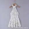 Ropa de Mujer Estilo Resort Europeo y Americano Transfronteriza, Vestido de Verano Estilo Francés Elegante de Cuello Halter con Lazo en la Espalda, Línea A de Cintura Alta con Lunares