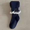 Calcetines Infantiles Estilo Nuevo Otoño Cuadros Encaje Moño Medias para Niñas Entrepierna de Dos Vías Ropa Exterior para Bebé Pantalones de Capa Base