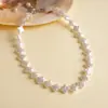 Collar de Perlas Artificiales Cuadradas Corazón Flor Geométrica con Cuentas Estilo Retro Europeo y Americano Cadena para Clavícula de Moda Transfronteriza para Mujeres