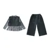 Conjunto de tres piezas a la moda estilo coreano para niñas con volantes, nueva colección otoño 2026, elegante conjunto de chaleco y pantalones de pierna ancha para niñas pequeñas