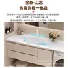 Combinación de Gabinete de Madera Maciza Multicapa Lavabo Combinado Gabinete de Baño Gabinete de Espejo Simple Tablero de Madera Maciza Multicapa de Color Crema