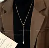 Collar Largo con Colgante de Perla Dorada para Mujer, Cadena Larga de Lujo de Alta Gama para Suéter, Accesorio Vintage Ajustable, Estilo Largo para Otoño e Invierno
