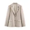 Traje de solapa de manga larga para mujer PB&ZA con hombreras y ajuste a la cintura + pantalón recto de cintura alta
