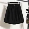 Shorts de Algodão Assimétricos Plus Size, Calça Wide Leg, Calça Casual Solta Fina de Cintura Alta Cor Sólida Cinco Pontos para o Dia a Dia