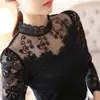 Camisa Base de Encaje para Mujer de Manga Larga Otoño e Invierno Nueva Talla Grande Top de Estilista para Mujer Ajustado Cuello Interior Camisa de Gasa