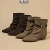 Botines de punta estilo retro de piel genuina, nueva colección otoño 2026, con plantillas interiores para aumentar la altura, botines cortos, botas vaqueras western para mujer