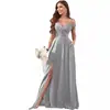 2026 Novo Vestido de Festa Amazon Europeu e Americano Transfronteiriço Vestido de Madrinha Vestido Longo Sem Alças Cor Sólida Vestido de Festa de Banquete