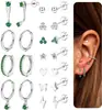 Brincos Mais Vendidos da Amazon Lua Estrelas Brincos de Moda Europeus e Americanos Brincos Cravejados com Ouro Real Zircônia Verde Pregos de Orelha