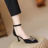 953 Pies No Cansados Tacones Altos Temperamento Viajero Ocupación Zapatos de Trabajo Punta con Hueco Zapatos Individuales Negros