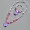 Conjunto de Colar de Pérolas Infantil Acessórios Fofos para Daminhas Pulseira de Contas Anel Brincos Amor Joias Atacado