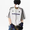Camiseta Masculina Retrô Pesada Patchwork Color Block Manga Curta 2026 Verão Tendência Estilo College Escrita Casal Manga Meia