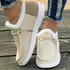 Sapatos de algodão de comércio exterior transfronteiriço mulheres 2024 outono e inverno novo cor sólida bico redondo raso plus size quente forrado com lã pedal feminino