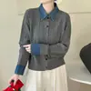 Otoño/Invierno 2026 Nuevo Cárdigan de Punto Patchwork de Mezclilla con Cuello de Solapa Moda Suéter Trenzado Falso de Dos Piezas Abrigo Vintage