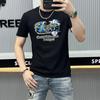 Direto da fábrica 2024 nova camiseta de algodão mercerizado de manga curta masculina com relevo strass gola redonda meia manga uma geração de cabelo