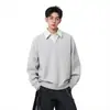 Sudadera negra de dos piezas de imitación con cuello de camisa para hombre, nuevo estilo primavera y otoño, chaqueta tipo polo de manga larga de estilo universitario de alta gama