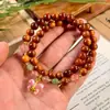 Pulsera de Cuentas Budistas Original de Ciprés de Acantilado Envejecido Doble Círculo 8mm, Nuevo Estilo Chino DIY Accesorio de Mariposa, Joyería Unisex