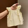 Nuevo Chaleco de Verano Elegante para Niñas Camiseta con Corazón Estilo Coreano Chic Top con Mangas Volantes Camiseta sin Mangas para Bebé