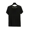 Camiseta Básica de Verão Nova, Manga Curta, Gola Redonda, Cor Lisa, Pulôver, Top Feminino, Camisa Base Fresca Trbottomy