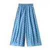 Foto real de pantalones anchos de algodón puro con lunares color marfil para mujer, nuevo estilo de verano 2026, holgados, casuales, versátiles, pantalones tipo linterna cropped