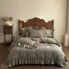 Pastagem de PrimaveraJacquard Tingido em Fio Estilo Francês Conjunto de Quatro Peças 100% Algodão Algodão Puro Algodão Lavado Fronha com Babado Vintage Roupa de Cama