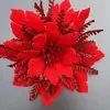 Flores Artificiais de Venda Quente Transfronteiriça, Cabeças de Flor de Natal com Pó Dourado, Decorações para Árvore de Natal, Acessórios para Guirlanda Artificial, Decorações de Feriado