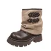 Botines de lona para mujer, estilo retro, con hebilla, suela gruesa, antideslizantes, nuevos para otoño, versátiles, de altura media hasta la pantorrilla, elegantes
