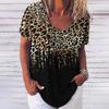 Camiseta nueva de fábrica directa para dama con cuello en V, verano, manga corta, top para hombre, estampado 3D, cuello redondo, casual, patrón de leopardo