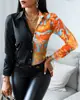 2023 AliExpress wish Amazon explosões outono e inverno Manga Longa Gola V combinação de cores estilo retrô camisa top