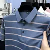 Nueva camiseta POLO de manga corta para hombre de verano, adecuada para padres de mediana edad y mayores, con cuello camisero, transpirable, a rayas, camiseta versátil para hombre